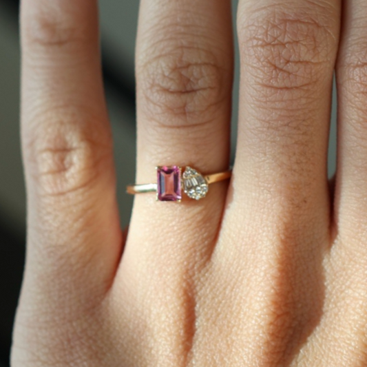 Anillo Zafiro Rosa Toi et Moi Diamantes