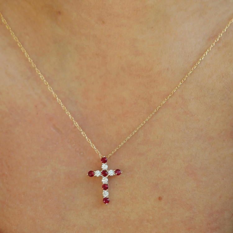Collar Dije Cruz Rubies Diamantes