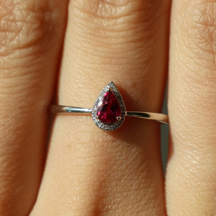 Ruby Ring with Diamond Halo 