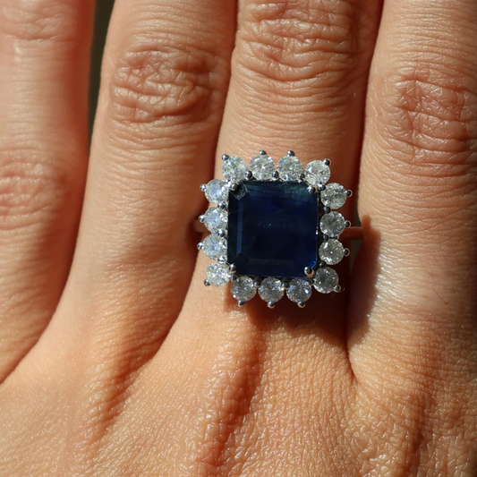 Anillo Zafiro  Halo Diamantes
