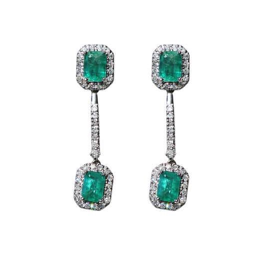 Emerald Halo Diamond Earrings
