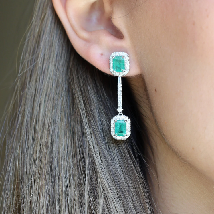 Aretes Esmeralda Largos Diamantes