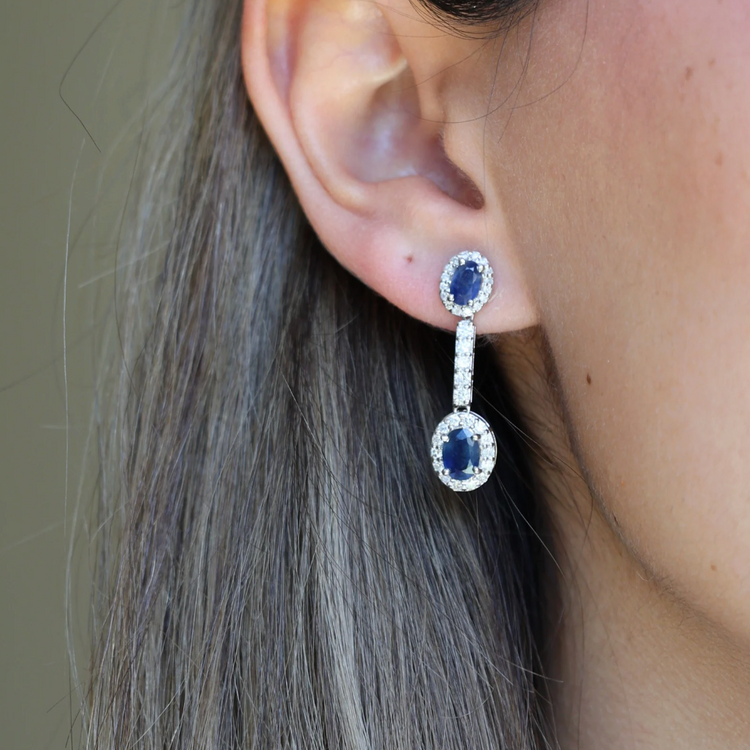Aretes Zafiros Diamantes 2 en 1