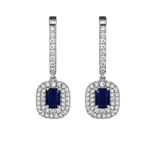 Aretes Zafiro Halo Diamantes