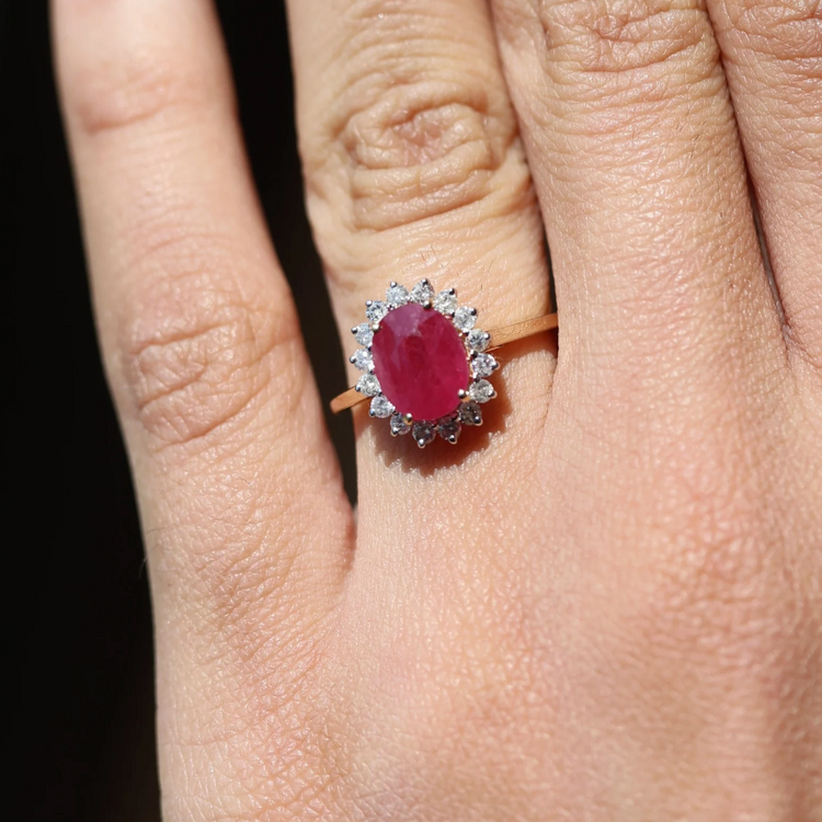 Anillo Rubi  Halo Diamantes