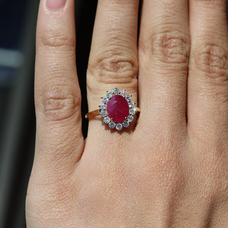 Anillo Rubi Halo Diamantes