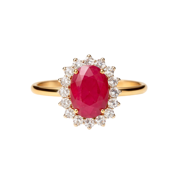 Anillo Rubi  Halo Diamantes
