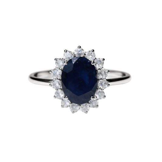 Anillo Zafiro  Halo Diamantes
