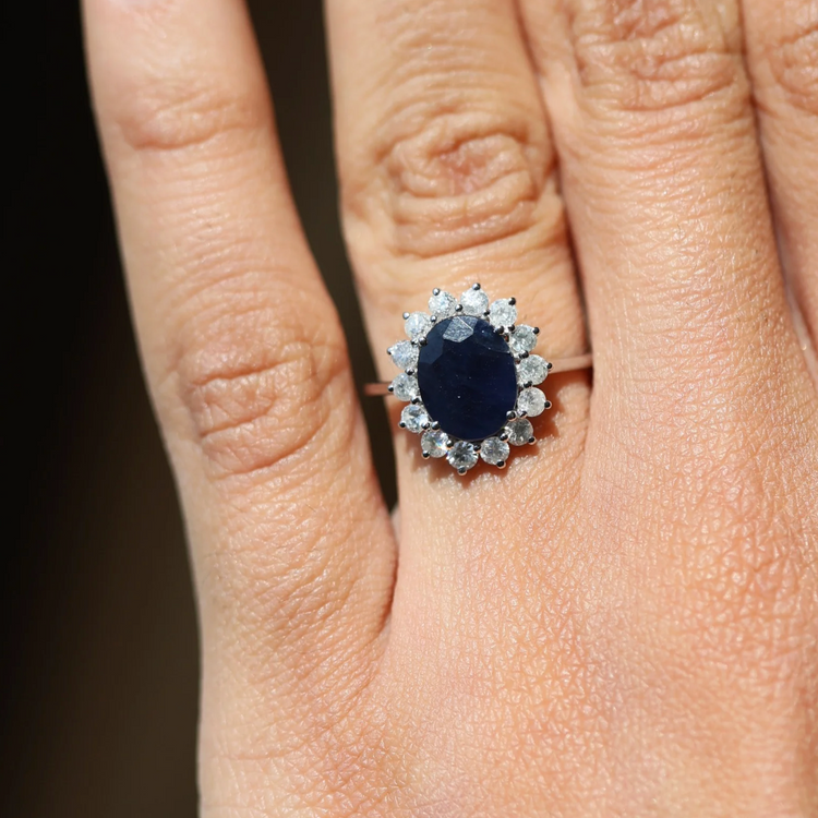 Anillo Zafiro  Halo Diamantes