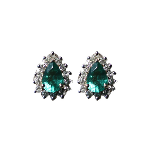 Emerald Halo Diamond Earrings