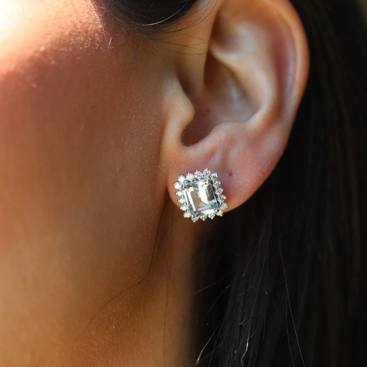 Emerald Halo Diamond Earrings