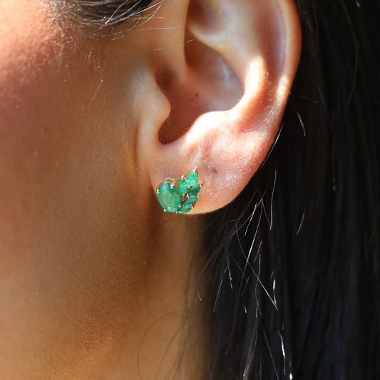 Emerald Halo Diamond Earrings