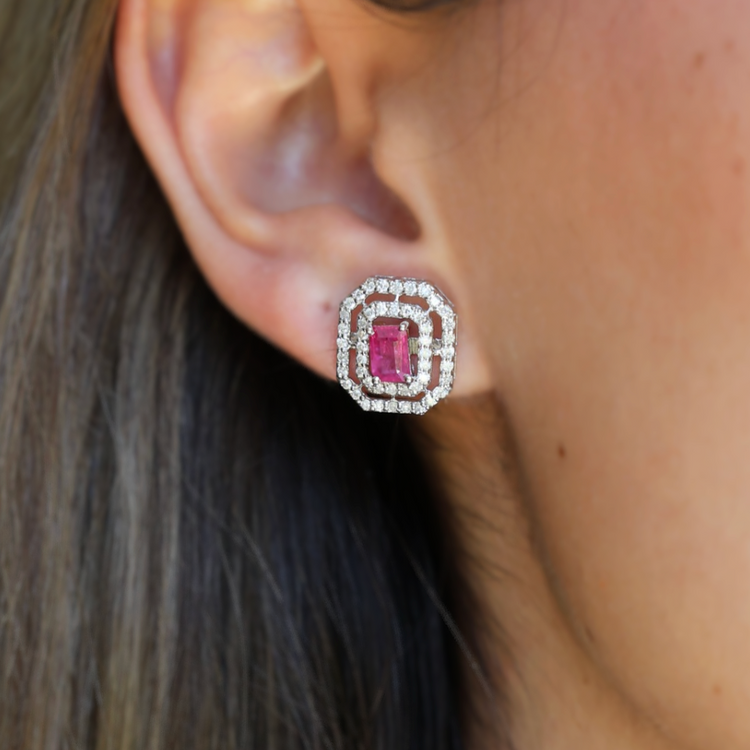 Emerald Halo Diamond Earrings