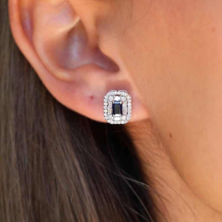 Aretes Zafiro Double Halo Diamantes