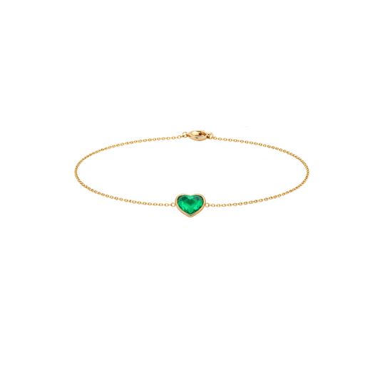 Bezel Heart Emerald Bracelet
