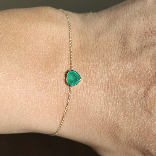 Bezel Heart Emerald Bracelet