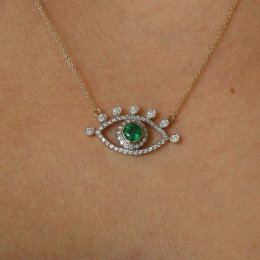Collar Dije Ojo  Esmeralda Diamantes