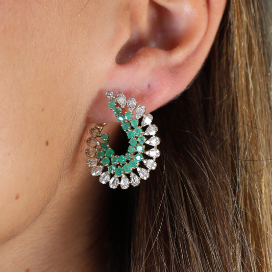 Emerald Halo Diamond Earrings