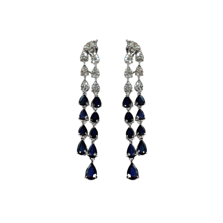 Aretes Zafiro Diamantes Largos