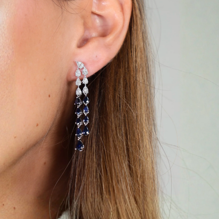 Aretes Zafiro Diamantes Largos