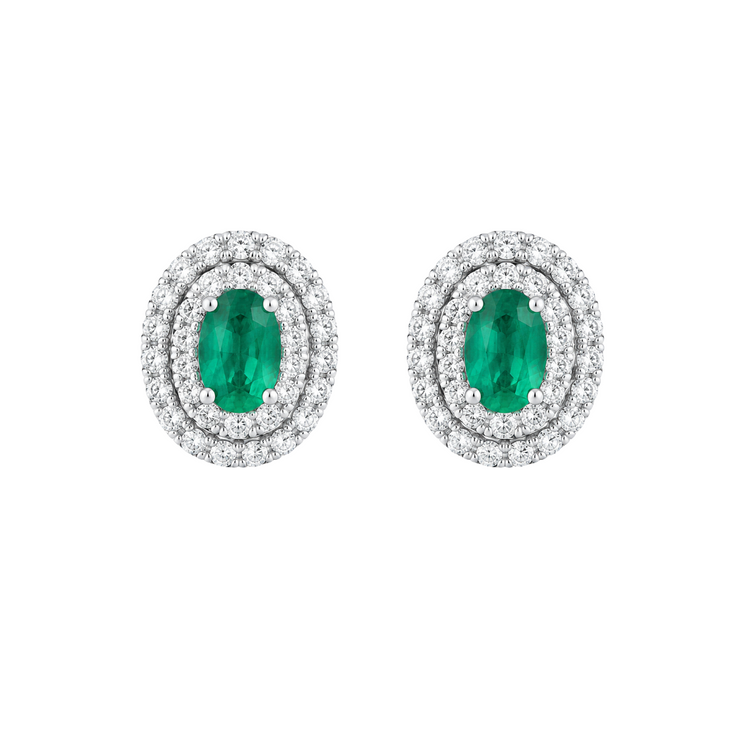 Emerald Halo Diamond Earrings