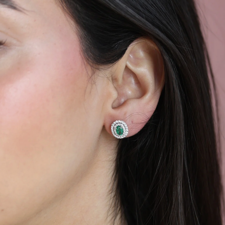 Emerald Halo Diamond Earrings