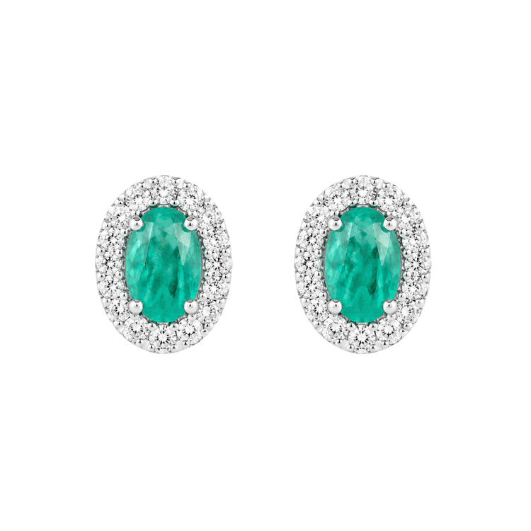 Emerald Halo Diamond Earrings
