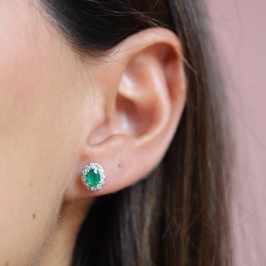 Emerald Halo Diamond Earrings