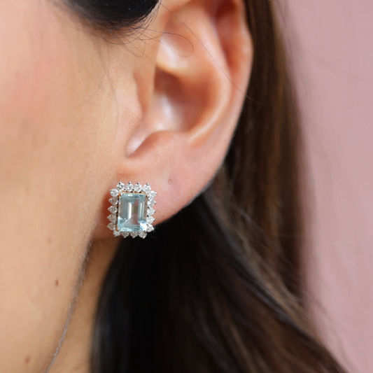 Emerald Halo Diamond Earrings