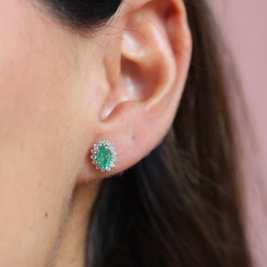 Emerald Halo Diamond Earrings