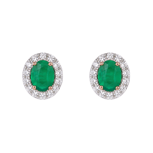 Emerald Halo Diamond Earrings