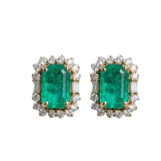 Emerald Halo Diamond Earrings