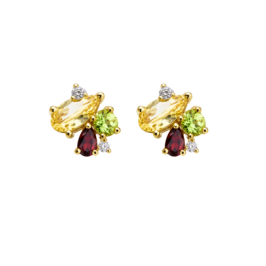 Aretes de citrino, peridoto y granate
