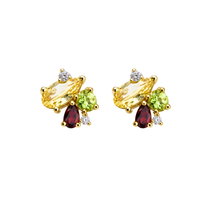 Aretes de citrino, peridoto y granate
