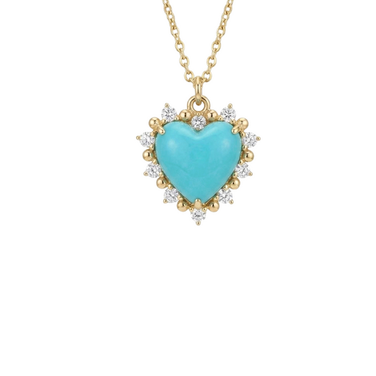 Collar corazón de turquesa con diamantes