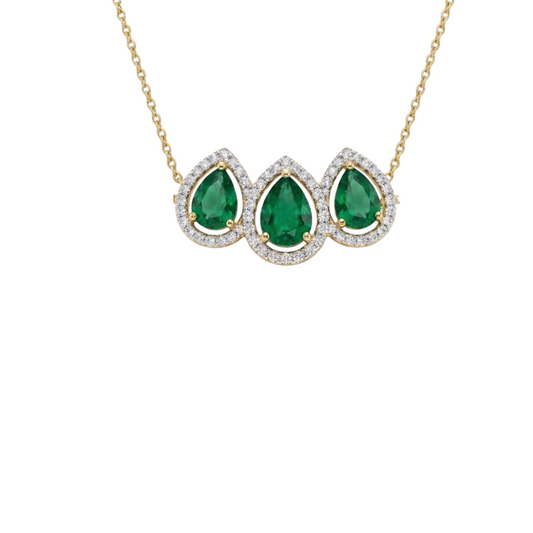 Collar con tres esmeraldas y halo de diamantes