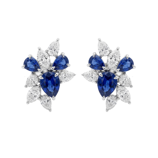 Aretes cluster de zafiros con diamantes