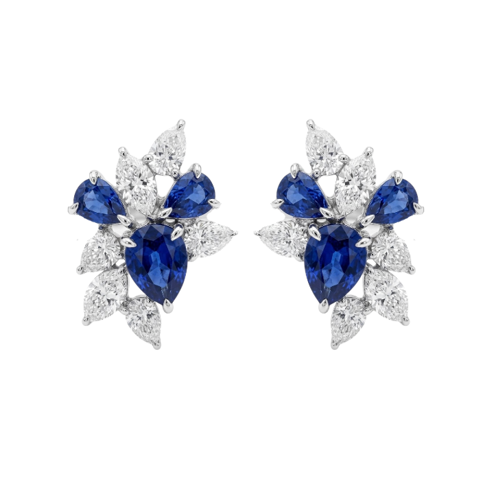Aretes cluster de zafiros con diamantes