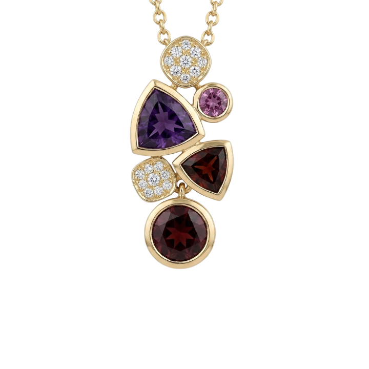 Dije con amatista, turmalina rosa, diamantes y granate