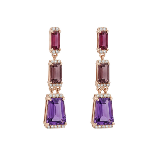 Aretes con granate, amatista, turmalina rosa y diamante