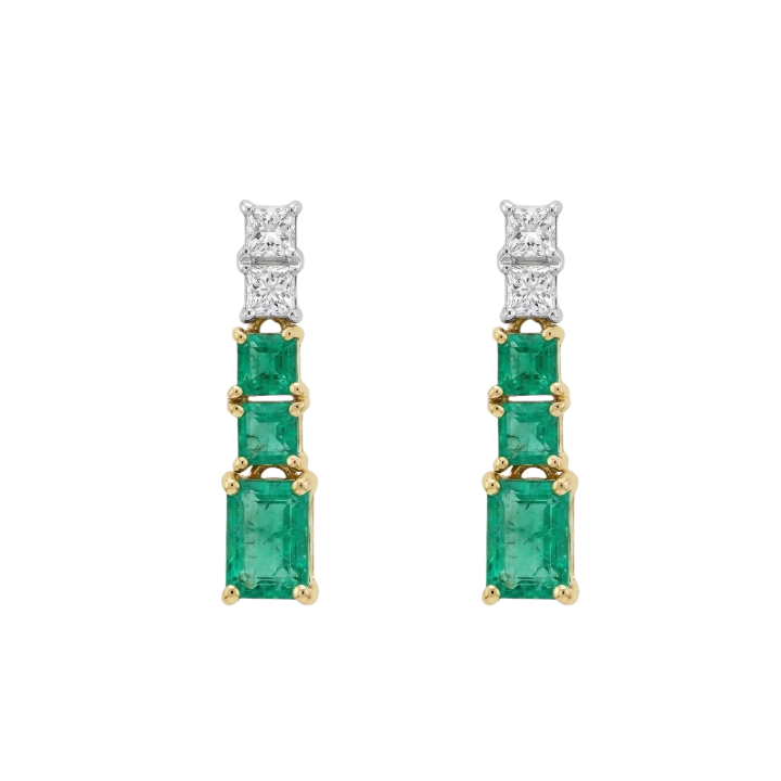 Aretes de esmeraldas y diamantes