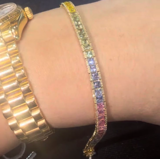 Natural rainbow bracelet con zafiros y diamantes