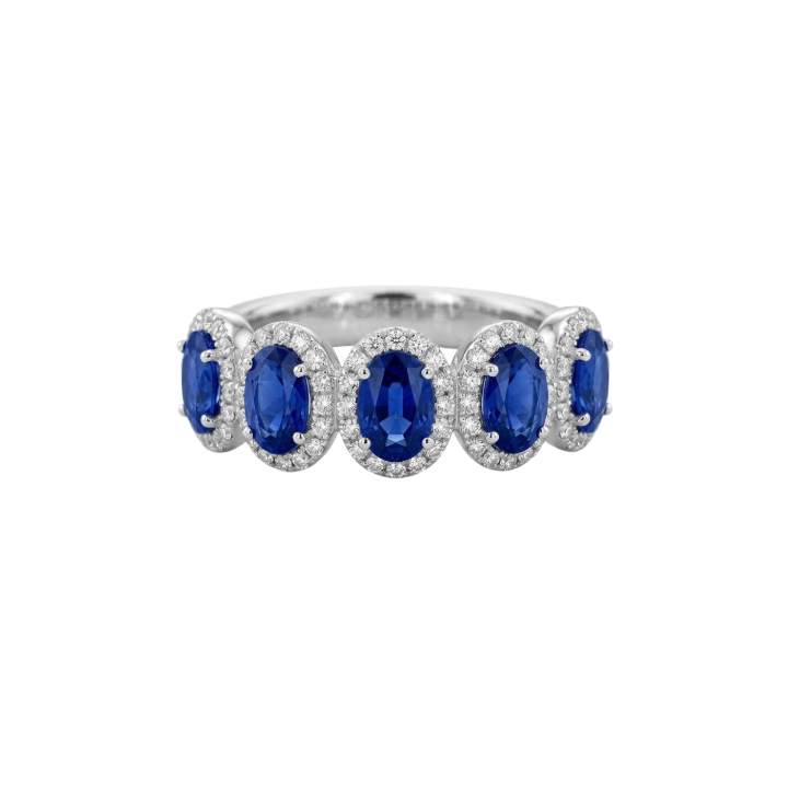 Churumbelas de zafiro con halo de diamantes