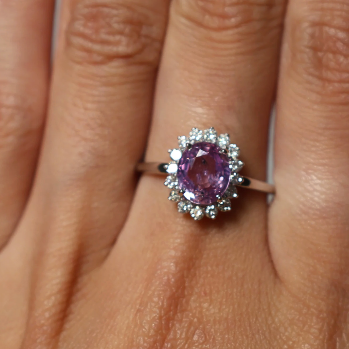 Anillo Zafiro Rosa Diamantes