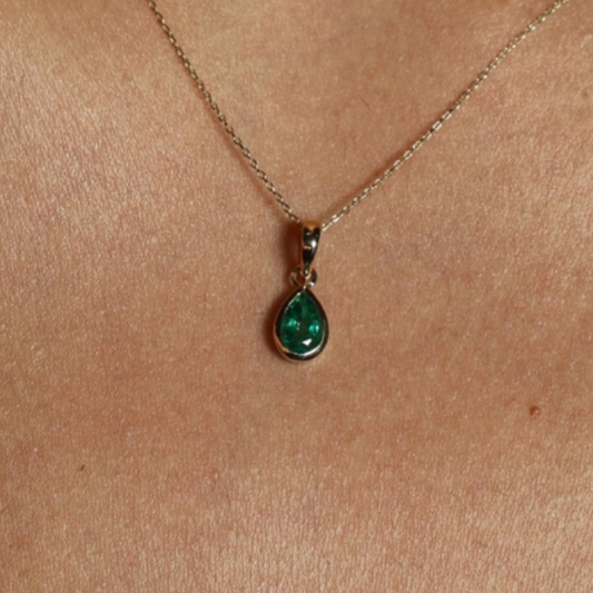 Emerald Pendant with Diamond Bezel 