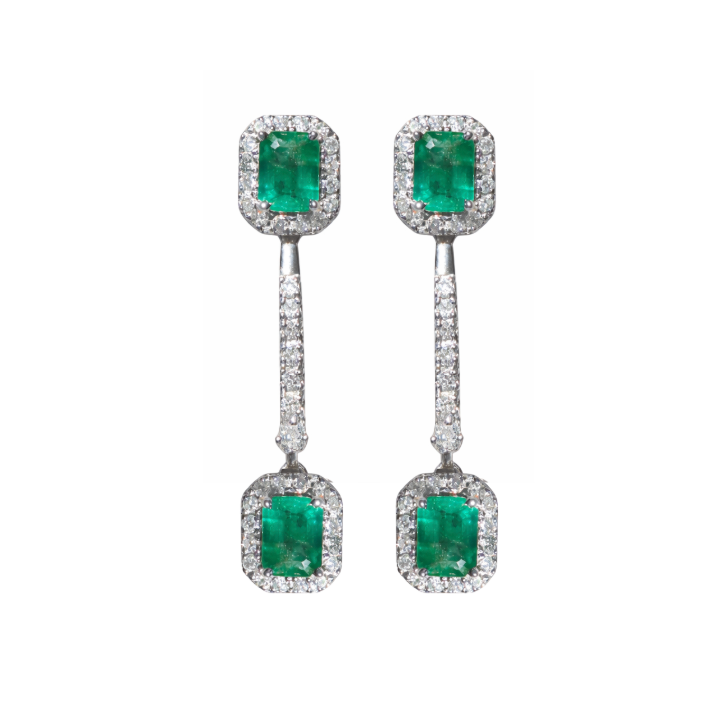 Aretes Esmeralda Largos Diamantes