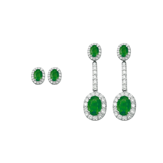 Aretes Esmeralda Diamantes 2 en 1