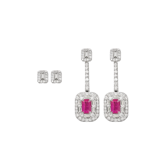 Aretes Rubí Diamantes 2 en 1