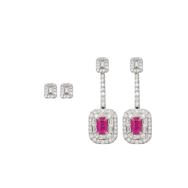 Aretes Rubí Diamantes 2 en 1
