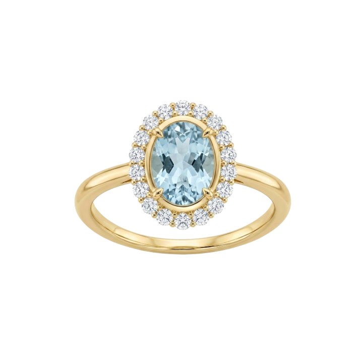 Anillo de Aquamarina bisel con diamantes